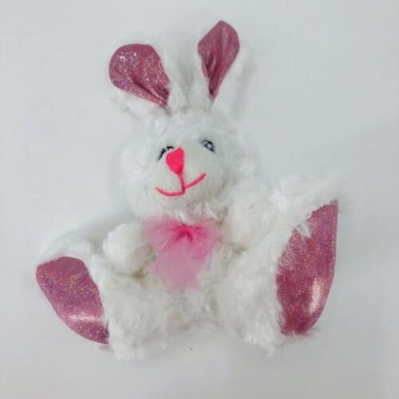 Greenbrier White Plush Bunny Rabbit Pink Sparkle Ears Paws Stuffed Animal Toy 8" - Picture 8 of 9